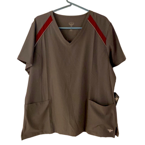 Material Girl Scrub Top XL Pewter Maroon Accent